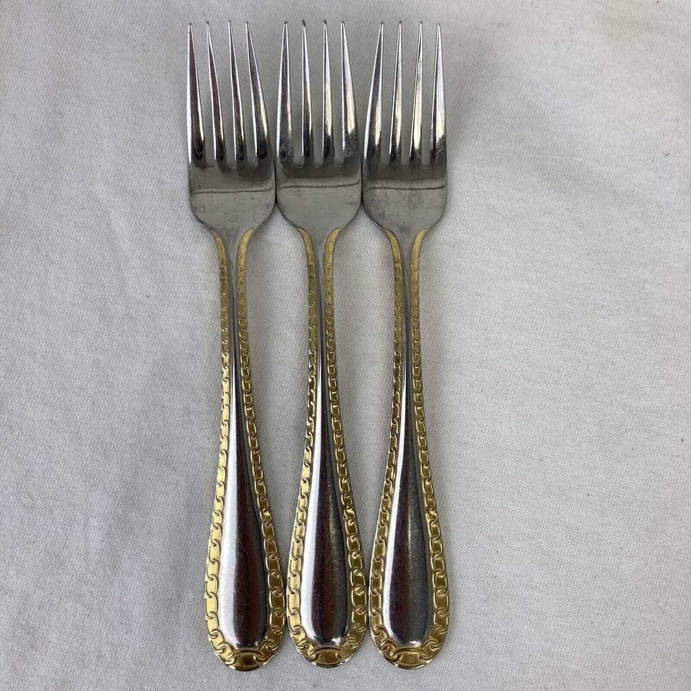 3 Retroneu GOLD ACCENT Chain 7” 18/8 Korea Stainless Dessert￼ Fork Good Quality